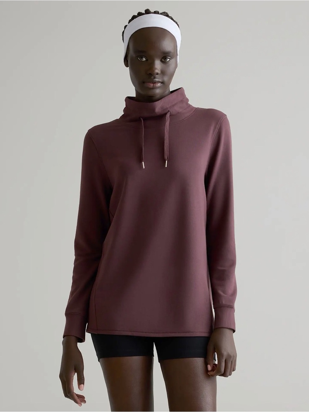 Quince Chcolate Brown SuperSoft Fleece Mock Neck Pullover